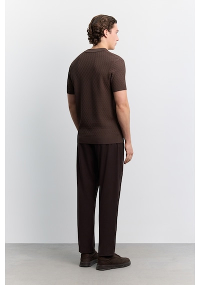 Avva Erkek Kahverengi Polo Yaka Düğmesiz Rayon Karışımlı Regular Fit Triko T-shirt A62y5060