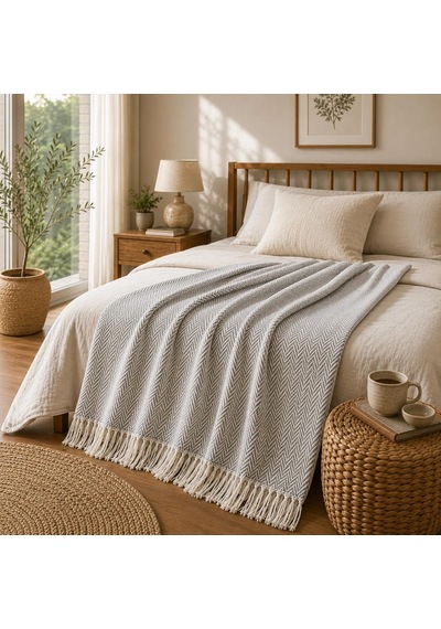 Tr Premium Pamuklu Lilyana Koltuk Örtüsü 170x210 Cm, Çift Taraflı Dekoratif Şal, Tekli, Üçlü, Kanepe, Çekyat V Genel