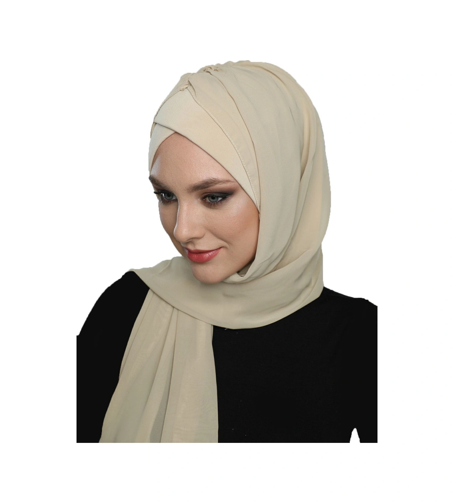Elysianfidan Şallı Takmatik Sade Bej Hazır Türban Tesettür Bone Namaz Örtüsü Bej