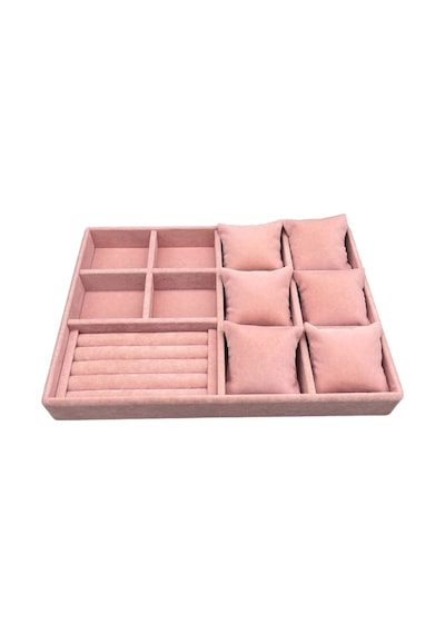 Yerli Süet Pembe Çoklu Takı Stand Kutu Tablası Çok Renkli
