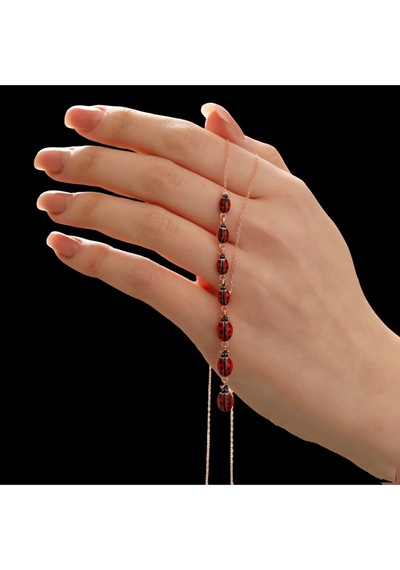 Modahilye 925 Ayar Gümüş Sıralı Uğur Böceği Şans Kolyesi Rose Gold