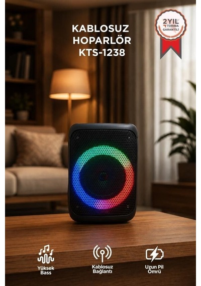 Özel Üretim Eğlence Aleti Bas Ses Cihazı Bluetooth Hoparlör Kts-1238 Siyah