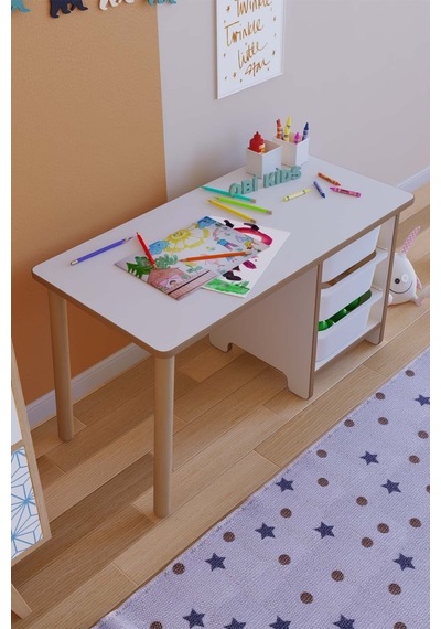 Oyun & Aktivite Masası 90x45 Cm Oyuncak Dolabı 3 Sepetli Çocuk Çalışma Masası Oyun Masası - Beyaz Çok Renkli