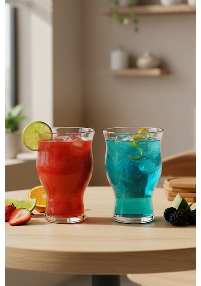 Snippy Duo - 2'li Meşrubat Ve Kokteyl Bardağı Büyük Boy Cam Bardak 500 Ml Cam