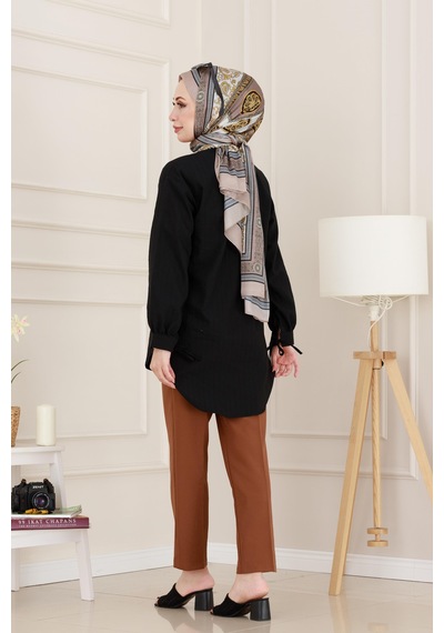 Sevitli Taş Detaylı Hilal Tunik-siyah-4952 Siyah