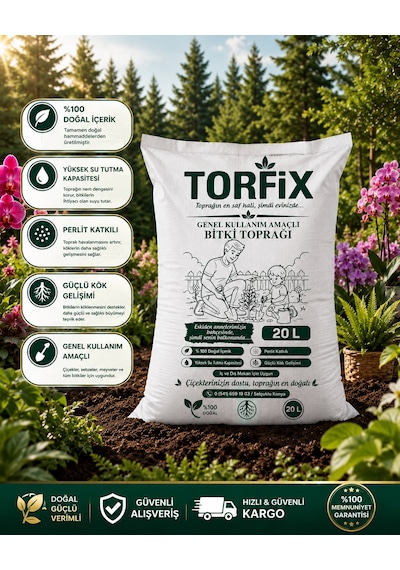 Torfix Torf 20 Lt Özel Karışımlı Perlit Katkılı Iç Dış Mekan Bitki Yetiştirme Toprağı