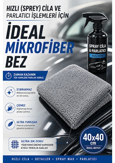 3'lü Mikrofiber Oto Cila Ve Parlatma Bezi 40x40 Cm 300 Kalite Lazer Kesim Ultra Soft Dikişsiz/kenarsız