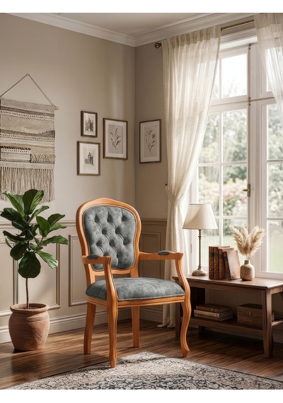 Victoria Kolçaklı Klasik Ahşap Berjer Natural
