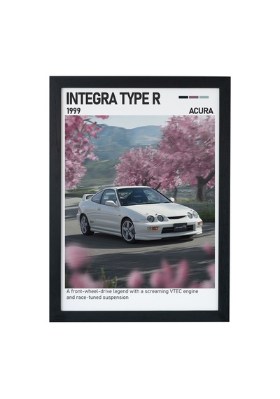 Honda Integra Type-r Ahşap Çerçeveli Poster Tablo Jdm Efsanesi Siyah