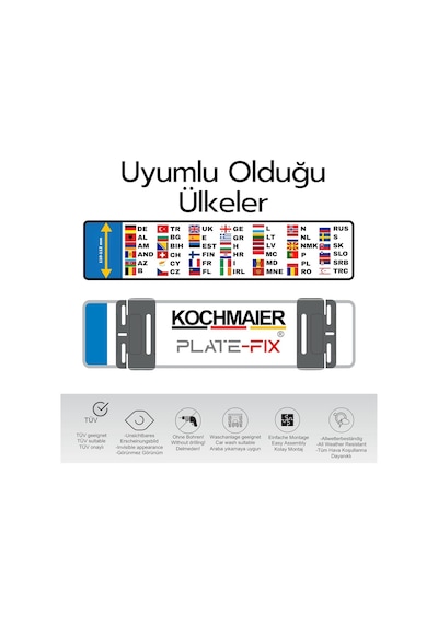 Kochmaier Plate-fix Çerçevesiz Takmatik Araç Plakalık Seti - Yeni Nesil Görünmez Plaka Altlığı, Gizli Plaka Sab