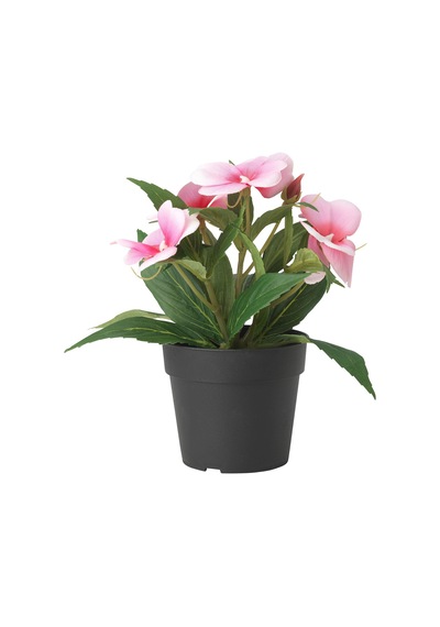 Saksılı Yapay Bitki Pembe Balsam Çiçeği, Meridyendukkan 9 Cm İç/dış Mekan