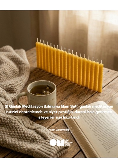21 Gün Meditasyon Seti %100 Doğal Bal Mumu Mum 21 Adet Ritüel & Niyet Mumları Sarı