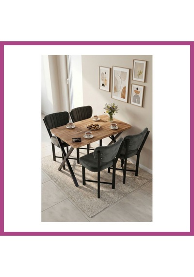 Gees Global Elma Masa Seti Çok Renkli Gri 110x70 Cm Gbzs