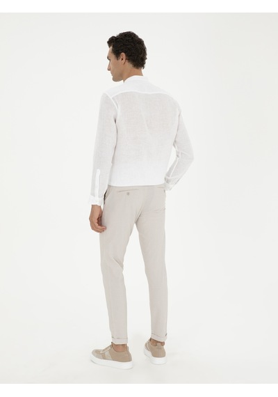 Cacharel Bej Slim Fit Beli Bağcıklı Kanvas Pantolon