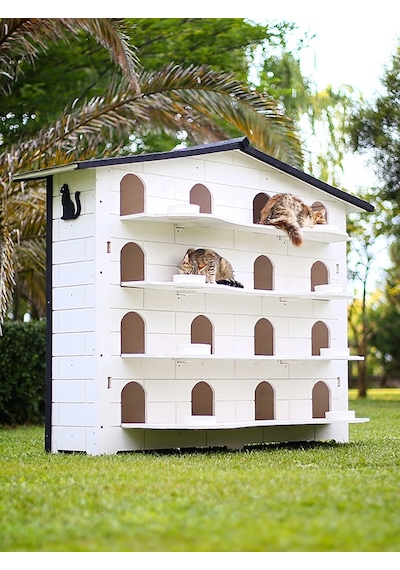 MANDU Bahçeli Kedi Apartmanı (kedi evi) + Mama kapları hediye