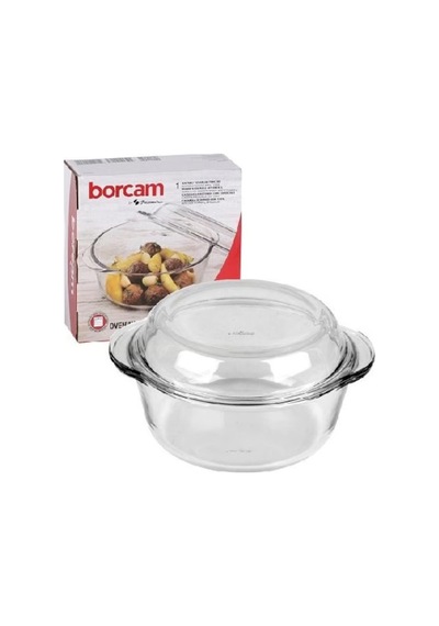 Yuvarlak Cam Kapaklı Orta Borcam 1450 Cc- Fırın Kabı 59023 Beyaz