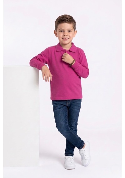 Nacar Store Unisex Çocuk Uzun Kollu Polo Yaka Lakost Okul Tişörtü Fuşya