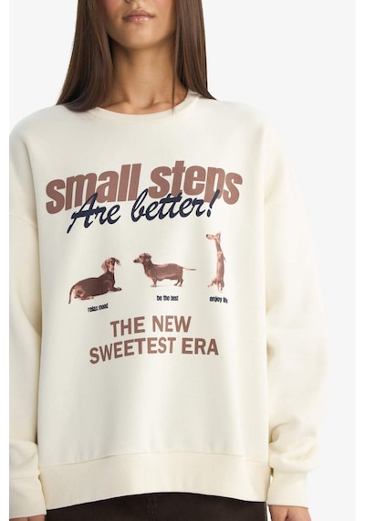 Defacto Coool Oversize Geniş Kalıp Bisiklet Yaka Baskılı Sweatshirt G3886ax25wnwt47 Beyaz-wt47