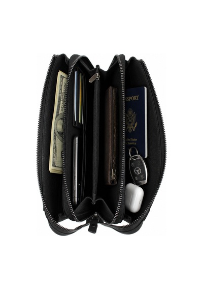 Alphaclub Bag Erkek Hakiki Deri Siyah El Çantası Clutch Portföy Çanta