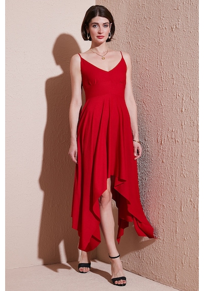 Lela Asimetrik Kesim Regular Fit Midi Boy Askılı V Yaka Bayan Elbise 5866131 Kırmızı Lela Asimetrik Kesim Regular Fit Midi Boy Askılı V Yaka Bayan Elbise 5866131 Kırmızı