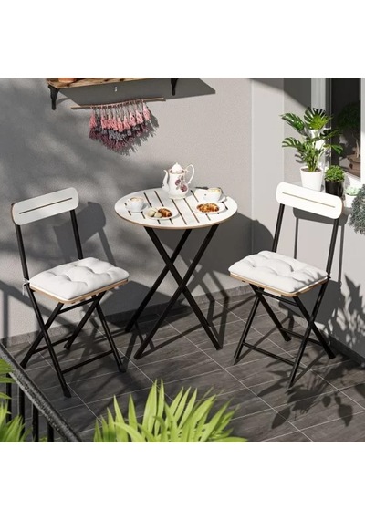 Minderli Bistro Takım Bahçe Masa Sandalye Yuvarlak Beyaz 1485 Beyaz