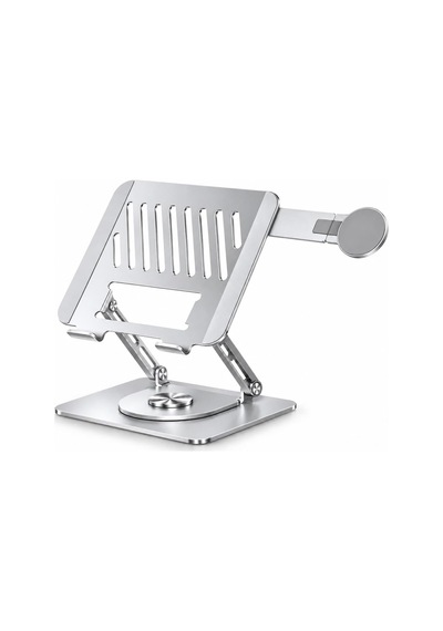 2'si 1 Arada Laptop Standı, Karbon Çelik 360 Döner Yükseklik Ayarlı, Gizlenebilir Magsafe Uyumlu Telefon Tutuculu Notebook Standı, Macbook Uyumlu, 17.3 İnçe Kadar Gümüş