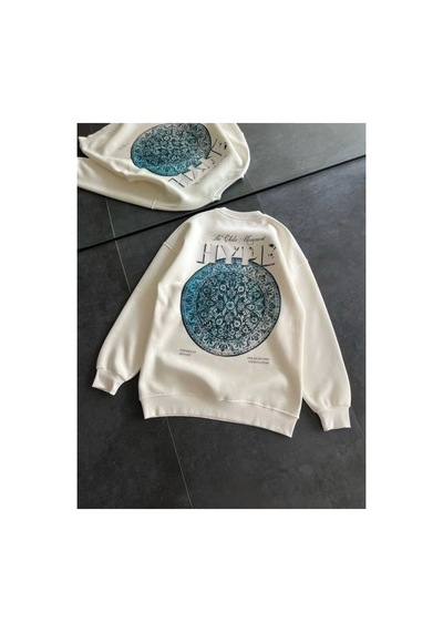 Butik İstanbul Üç İplik Bisiklet Yaka Baskılı Sweatshirt - Beyaz