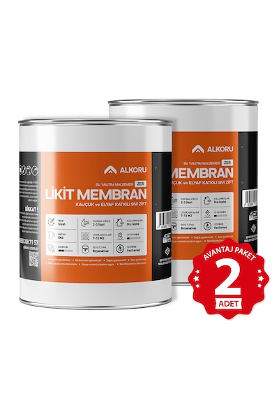 Alkoru 2 Adet 5 Kg Zer Sıvı Zift Likit Membran Kauçuk Ve Elyaf Katkılı Sıvı Su Yalıtım Malzemesi Avantaj Paket