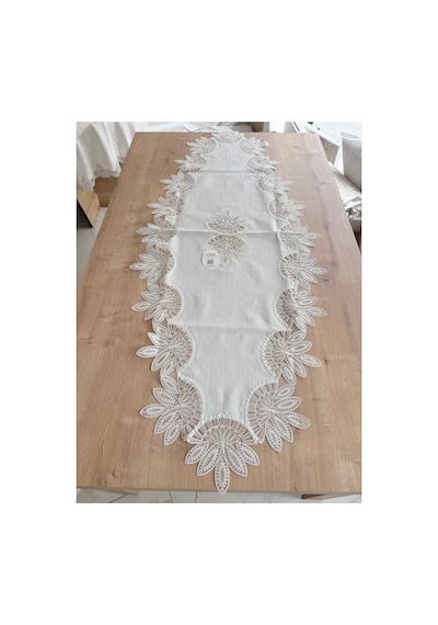 Salon Takımı Çeyizlik Krem Runner Set 5 Parça Keten Ranır Masa Konsol Sehpa Örtüsü Lady Bzckh1968 Çok Renkli
