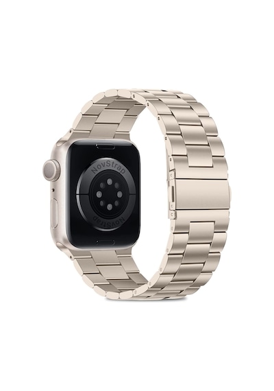 Novstrap Apple Uyumlu  Watch Seri 7/8 45mm Kordon Starlight Yıldız Işığı Klasik Metal Çelik Kordon