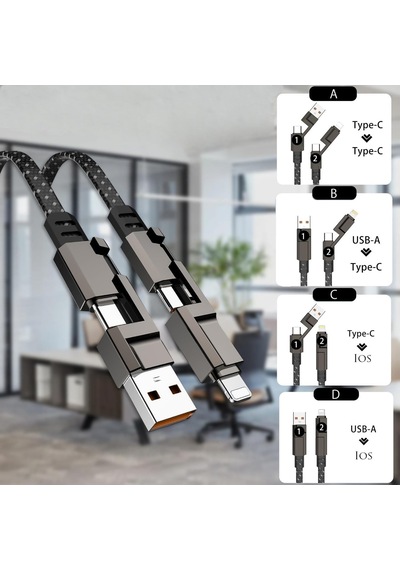 4in1 Güçlü Ve Sağlam Data Ve Şarj Kablosu - Apple Uyumlu iOS Type-c Usb Standart