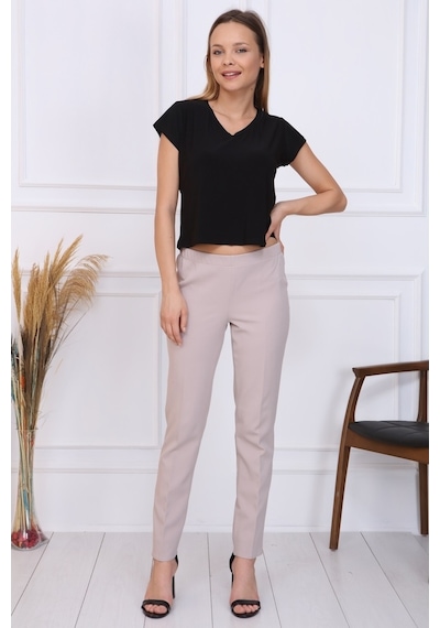 Büyük Beden Beli Lastikli Pantolon Siyah G0011