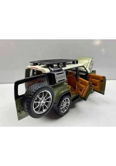 Land Lover Defender Jip Diecast Metal Oyuncak Model Araba 20 Cm Sesli Işıklı Kaput Bagaj Açılabilir Haki