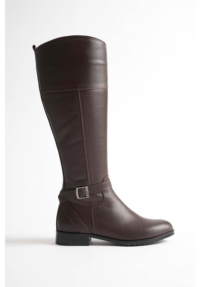 Analin Shoes Kadın Hakiki Deri Tokalı Binici Çizme Kahve