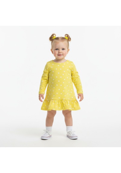 Çiçekli Uzun Kol Kız Bebek Elbise St09754 Sari