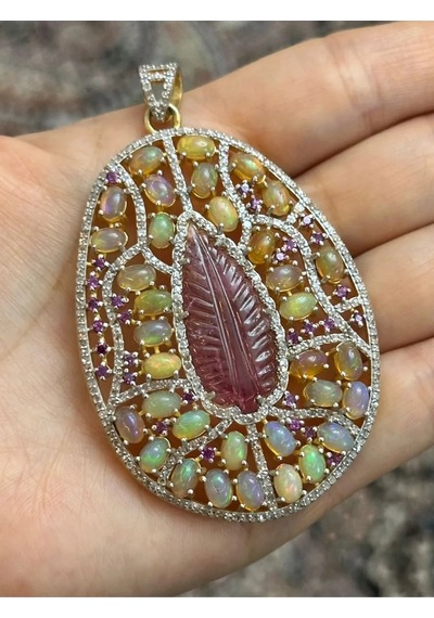 Turmalin Opal Elmas Kolye Ucu 089