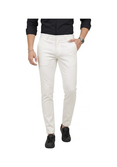 Deepsea Erkek Beyaz Modern Fit Likralı Kumaş Pantolon Günlük & Ofis Kullanımı 2602020