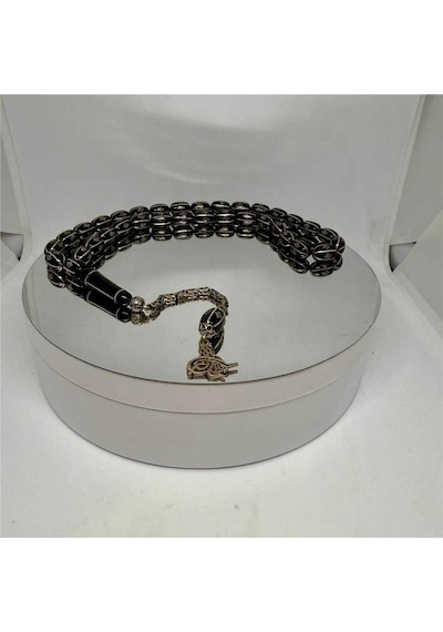 Tesbih Tsbh0234bc 925 Ayar Tuğra Gümüş Püsküllü Gümüş İşlemeli Kapsül Kesim Usta El İşçilikli Erzurum Oltu Tesbih