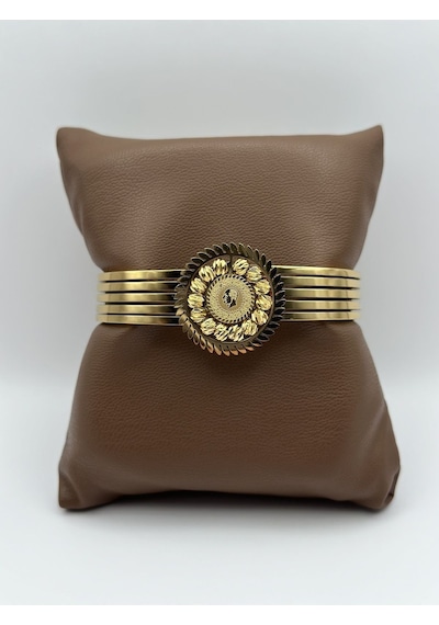 Arnes Jewelry Çelik Çeyrekli Dorikalı Kelepçe Bileklik Ar152nes Gold