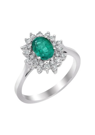 0.30 Karat Pırlantalı Oval Zümrüt Yüzük Py050-1