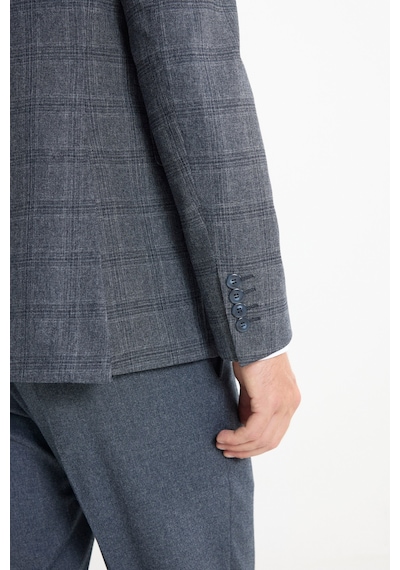 AC&Co / Altınyıldız Classics  Erkek Koyu Grı Slim Fit Dar Kesim Kırlangıç Yaka Kareli Kapak Cepli Esnek Takım Elbise Koyu Grı
