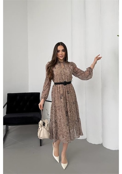 Neşeli Butik Kadın Bej Dik Yaka Bağlama Detaylı Şifon Kumaş Uzun Kol Midi Elbise Nbelb01 Bej Neşeli Butik Kadın Bej Dik Yaka Bağlama Detaylı Şifon Kumaş Uzun Kol Midi Elbise Nbelb01 Bej