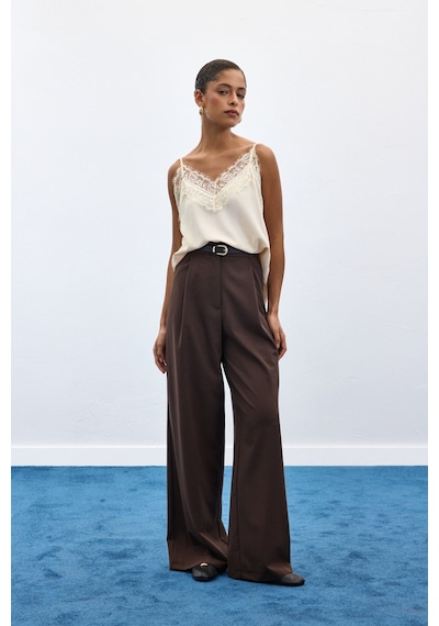 Sateen Lena Palazzo Pantolon - Kahve-136956 Kahve