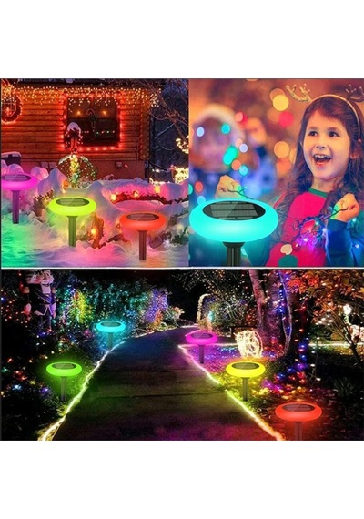 Güneş Enerjili Yuvarlak Saplamalı Rgb Çok Renkli Bahçe Aydınlatma Lambası Led Işık