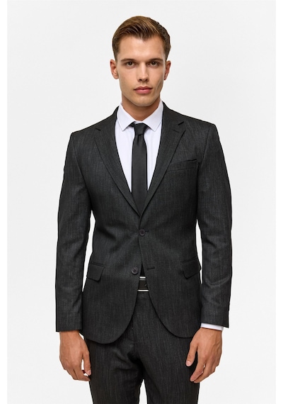 Süvari Siyah Slim Desenli Mono Yaka 6 Drop Takım Elbise-38835 Siyah