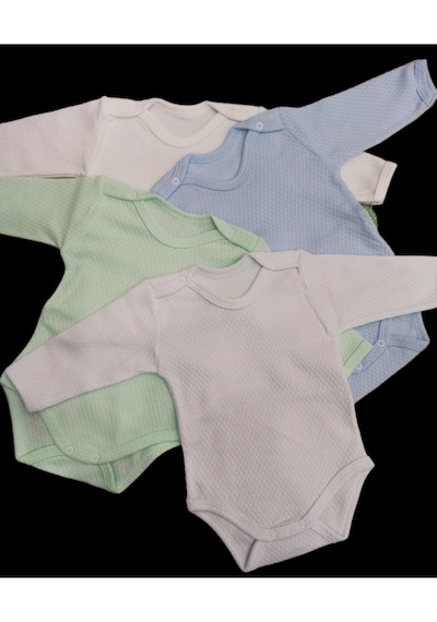 özdemirli bebe Uzun Kollu Çıtçıtlı Badi Bisiklet Yaka Body Hava Alır Kumaş Düz Renk Zıbın (4lü Paket) 0-48 Ay Arası