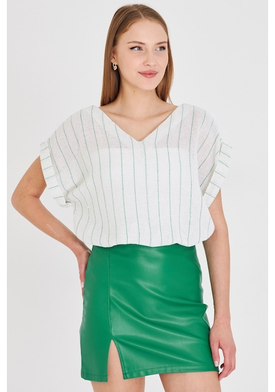 Armonika Kadın Yeşil V Yaka Yanları Yırtmaçlı Arkası Uzun Duble Kol Detaylı Oversize Bluz Arm-25y001056 Armonika Kadın Yeşil V Yaka Yanları Yırtmaçlı Arkası Uzun Duble Kol Detaylı Oversize Bluz Arm-25y001056