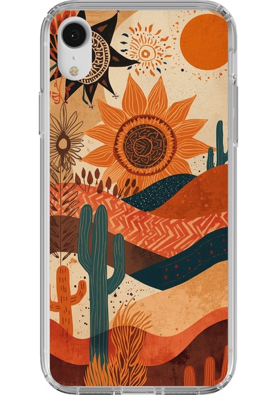 İphone Xr Uyumlu Etnik Güneş Ve Mandala Figürlü Toprak Tonları Baskılı Silikon Kılıf Renkli