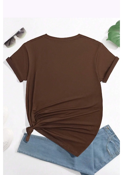 Uyguntarz Kopya - Unisex Hearts Baskılı Tasarım Tshirt Kahverengi