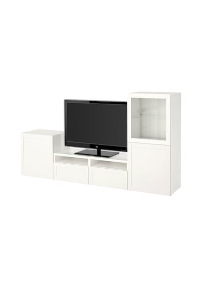 Tv Ünitesi, Beyaz-şeffaf Cam, 240x40x128 Cm, Hanvıken/sındvık, Fren Raylı Beyaz Tv Ünitesi, Beyaz-şeffaf Cam, 240x40x128 Cm, Hanvıken/sındvık, Fren Raylı Beyaz
